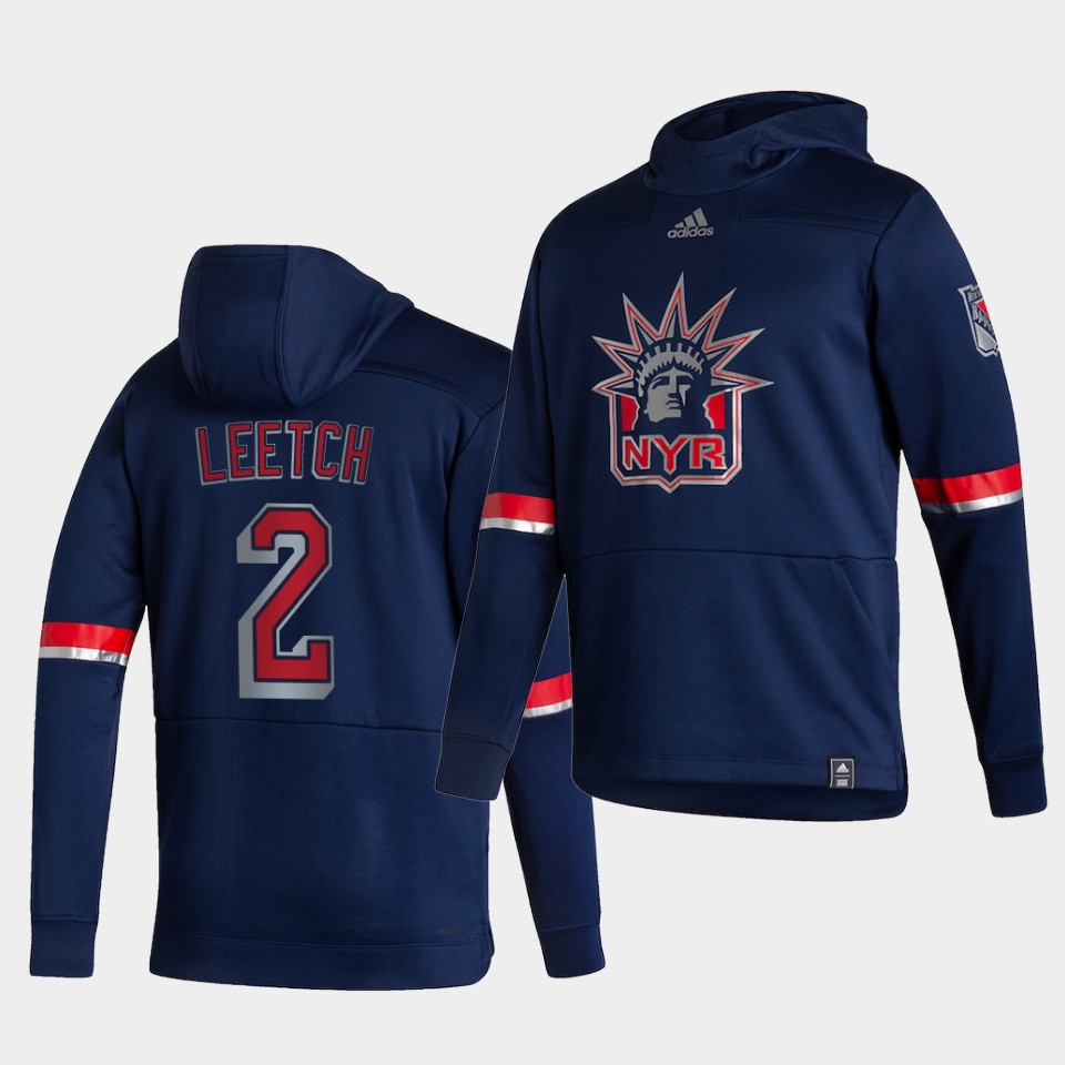 Men New York Rangers #2 Leetch Blue NHL 2021 Adidas Pullover Hoodie Jersey